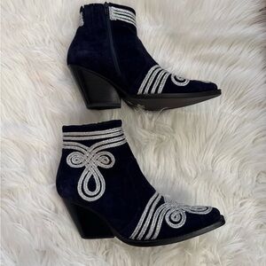 Jeffrey Campbell Navy and Silver Ankle Boots